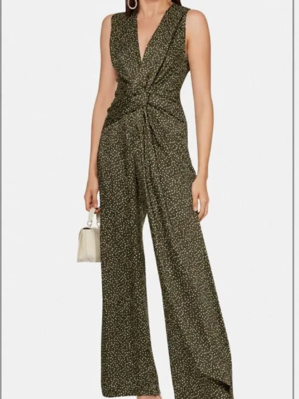 Acler Olive Green Polka Dot Draped Knot V-Neckline Doheny Jumpsuit Size 6